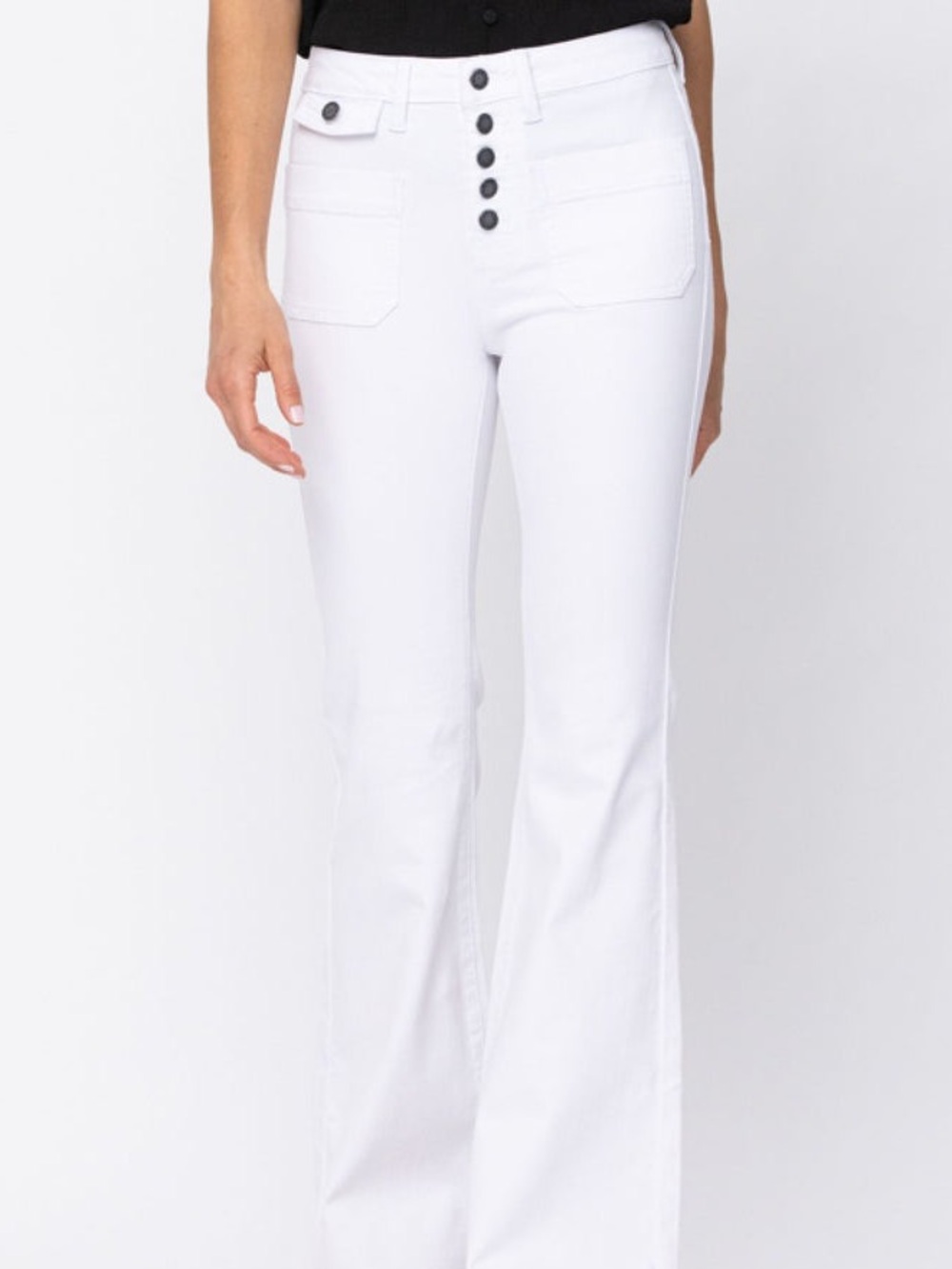 Judy Blue High-Rise Button-Fly White Flare Jeans Raw Hem 14W Minimalist Stretch‎
